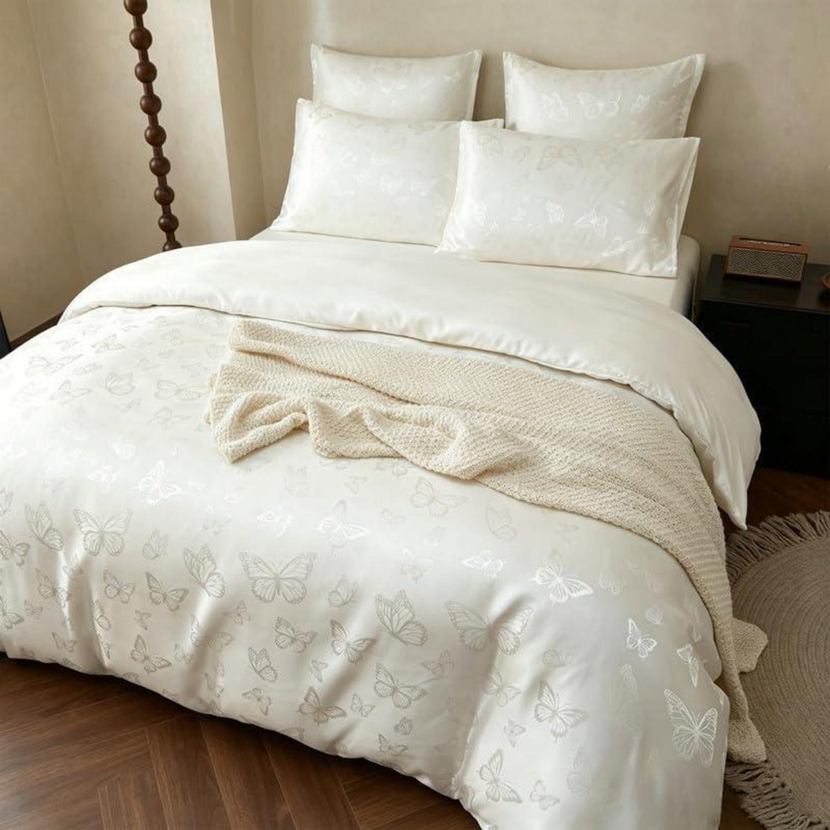 Satin Bettwäsche Set 135x200 cm Beige Mikrofaser