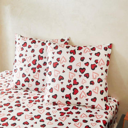 Satin Bettwäsche Set 220x240 Rot Schwarz Herzen