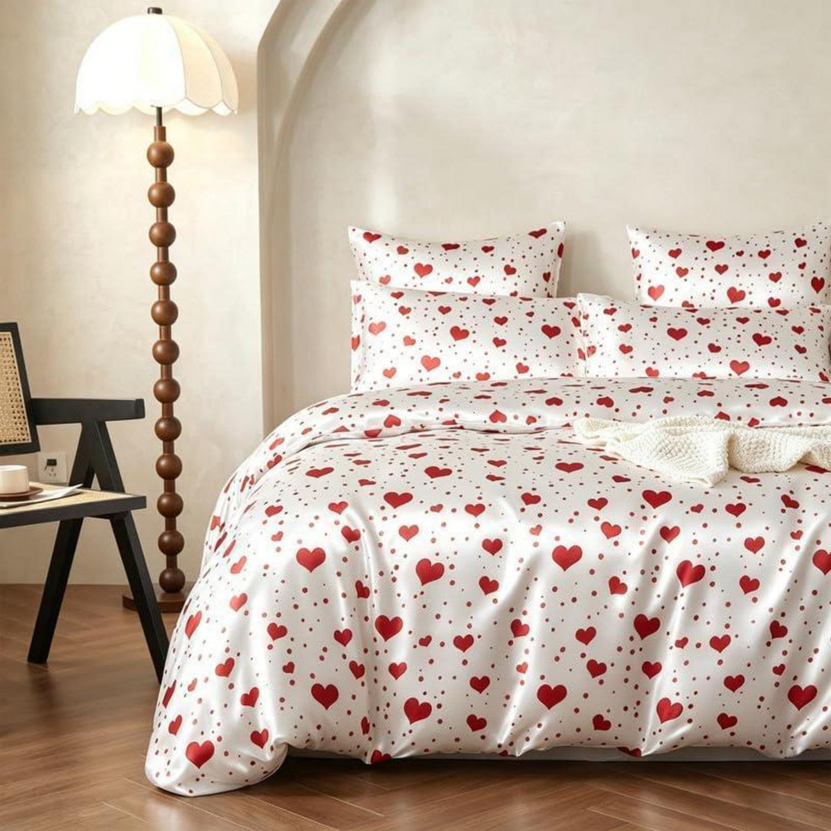 Gezu Satin Bettwäsche Set 220x240 Rot Herzen