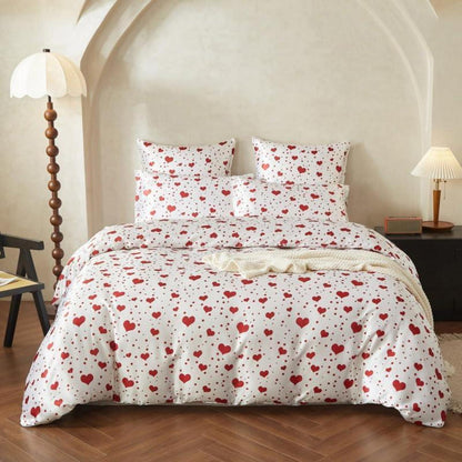 Gezu Satin Bettwäsche Set 220x240 Rot Herzen