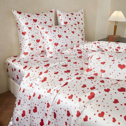 Gezu Satin Bettwäsche Set 220x240 Rot Herzen