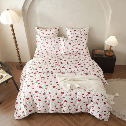 Gezu Satin Bettwäsche Set 220x240 Rot Herzen
