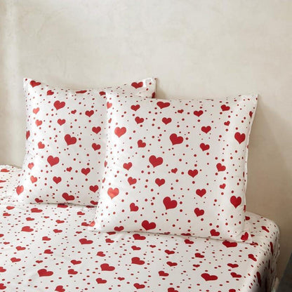 Gezu Satin Bettwäsche Set 220x240 Rot Herzen