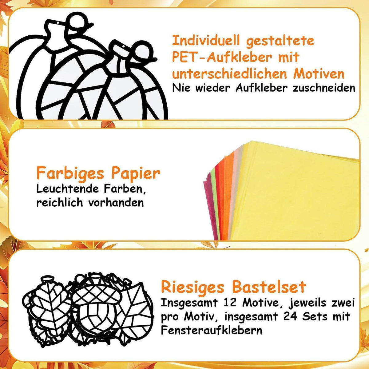 Herbst Bastelset Kinder Ahornblatt Fensterbilder 24er Set