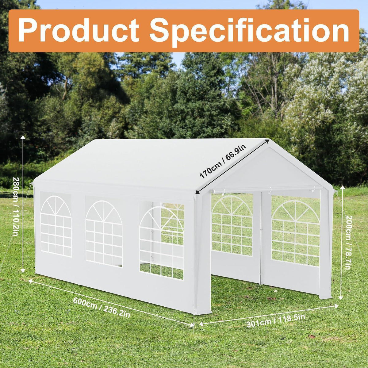 Partyzelt 3x6m Weiß – Wasserdicht & Stabil für Garten & Events