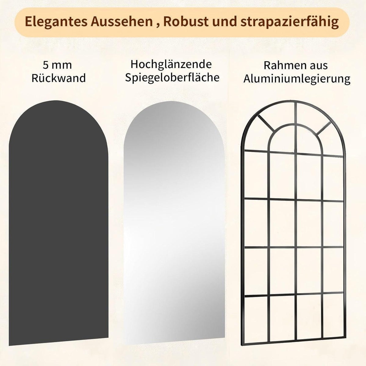 Großer Standspiegel mit Bogenform – 175x65 cm für Wohnzimmer