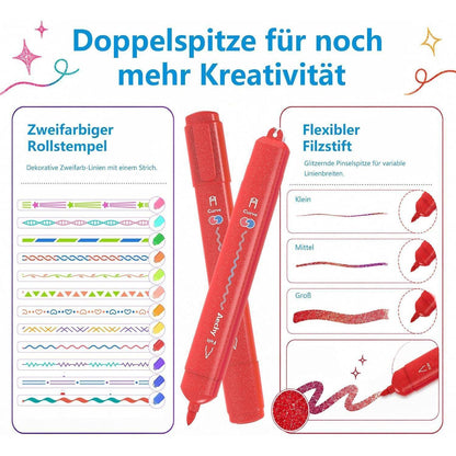 12er Textmarker Set mit Glitzer & Rollermuster