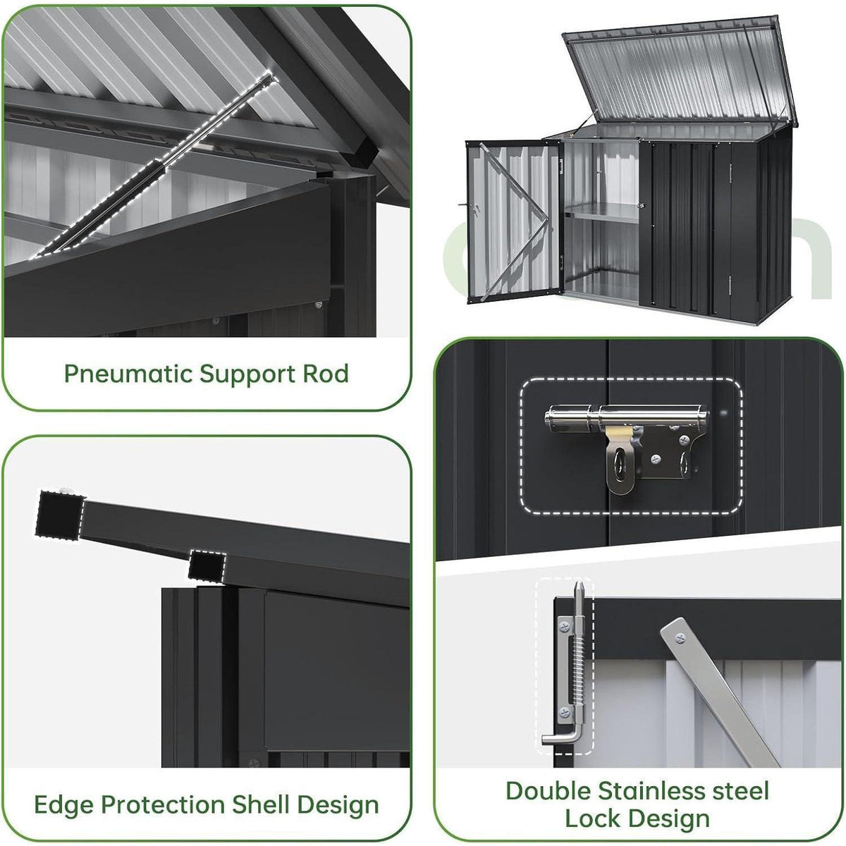Metall-Gartenschuppen 4x2 Fuß mit Front- & Deckeltür