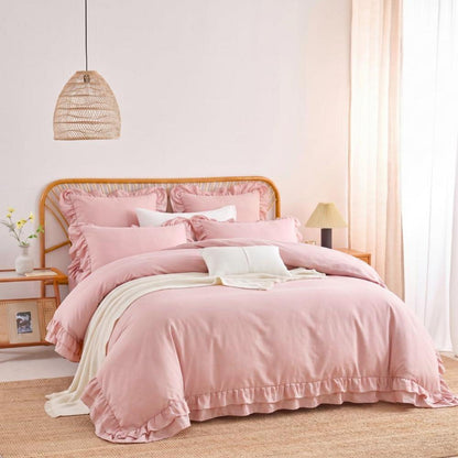 Rüschen Bettwäsche Set Rosa 200x220 + 2x 80x80cm