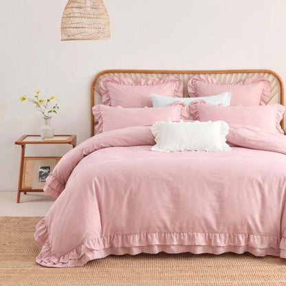 Rüschen Bettwäsche Set Rosa 200x200 + 2x 80x80cm