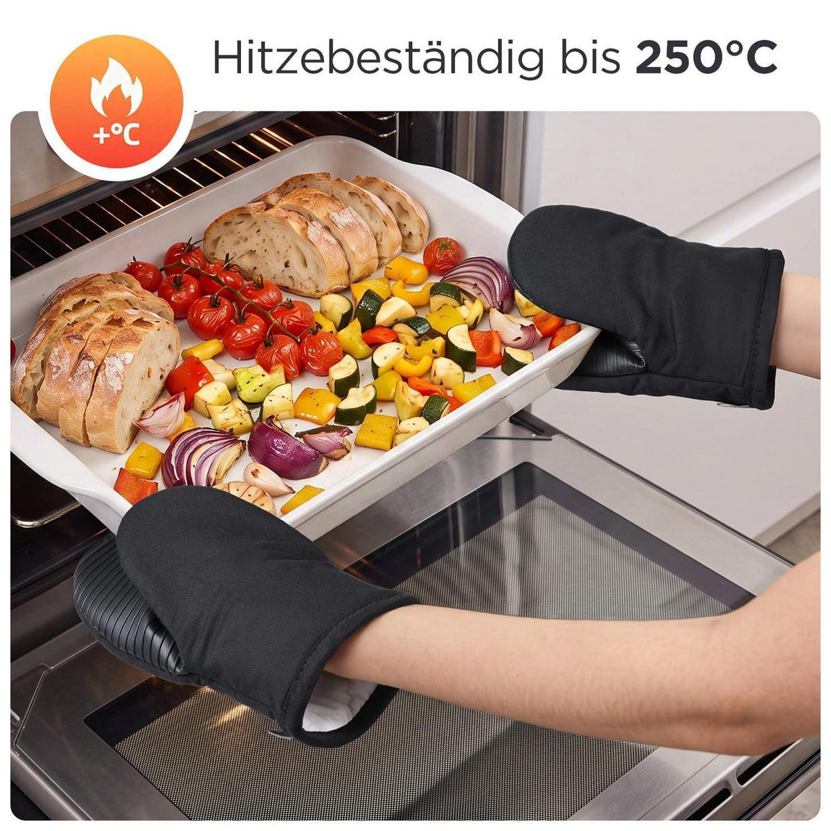 Mini Ofenhandschuhe Silikon mit Baumwollfutter, Hitzeschutz 2er Set Schwarz