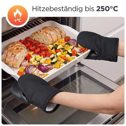 Mini Ofenhandschuhe Silikon mit Baumwollfutter, Hitzeschutz 2er Set Schwarz