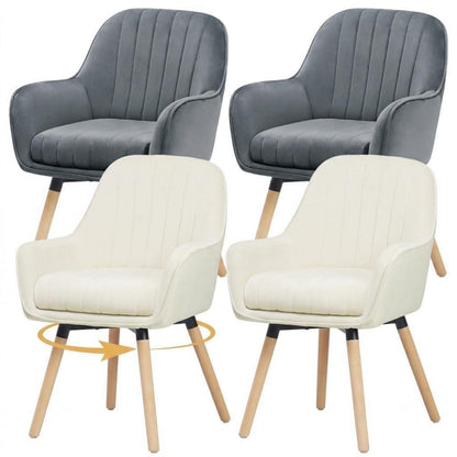 Drehbarer Samt Esszimmerstuhl Set 4er – Grau & Cremeweiß