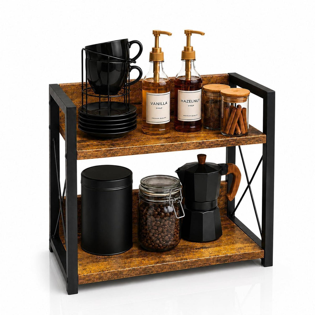 Küchenregal 2 Ebenen Holz Metall, Kaffee Organizer