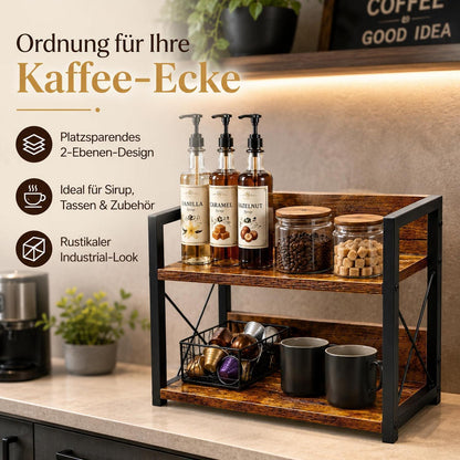Küchenregal 2 Ebenen Holz Metall, Kaffee Organizer