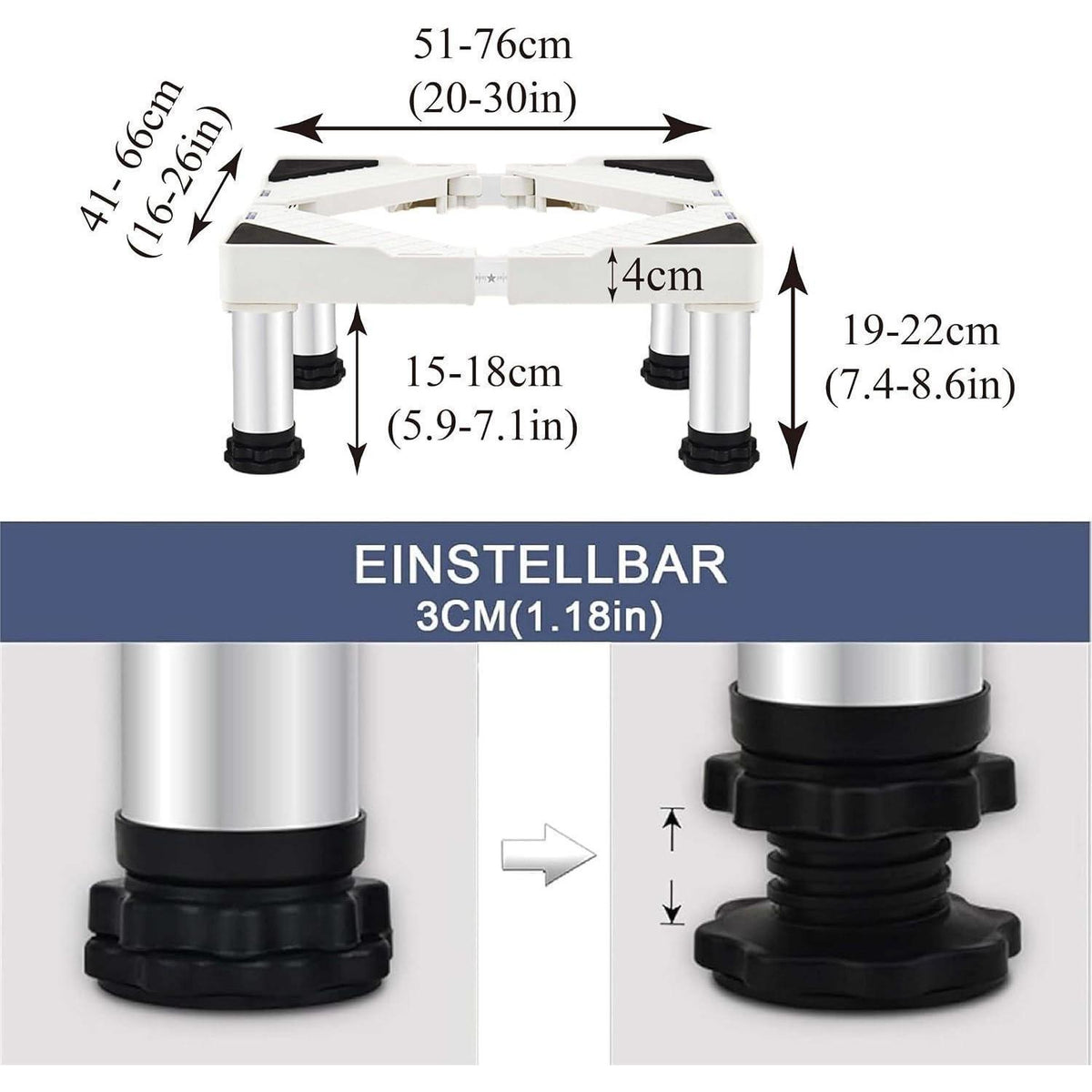 Höhenverstellbares Untergestell für Gefrierschrank – 4cm Sockel, Weiß