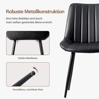 Esszimmerstühle Set 4er – Schwarz, Metall in Lederoptik