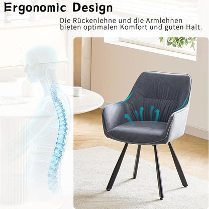 Drehbarer Esszimmerstuhl mit Armlehne | Grau | 6er Set