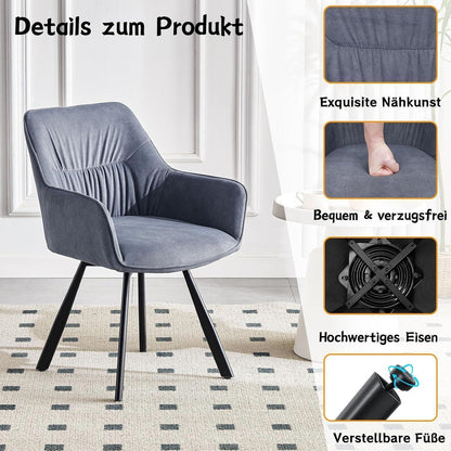 Drehbarer Esszimmerstuhl mit Armlehne | Grau | 6er Set