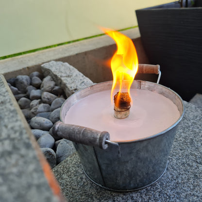 Schwabenfire Große Outdoorkerze mit Dauerdocht in Zink-Schale mit Henkel 20cm