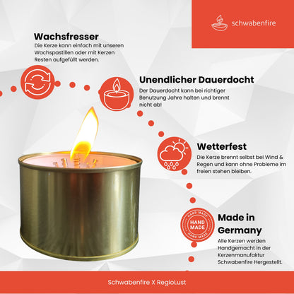 Schwabenfire Outdoorkerze in der Dose KERZABIX mit spezial Docht Campingkerze